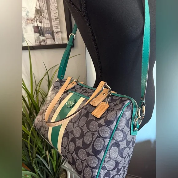 Coach Signature Stripe Jade Satchel/Crossbody - Picture 14 of 16